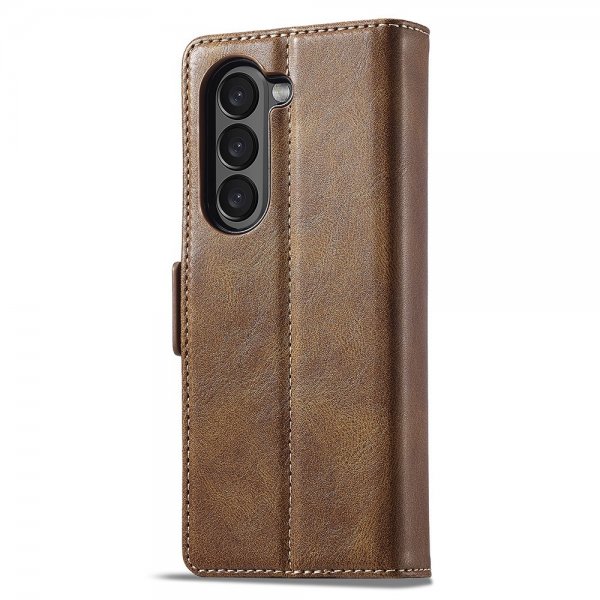 Lc.Imeeke Samsung Galaxy Z Fold 5 -kotelo korttipaikalla, läppämalli, ruskea