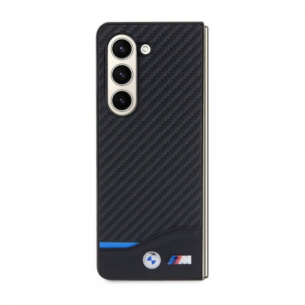 BMW Samsung Galaxy Z Fold 5 -suojakuori, hiilikuitujäljitelmä, metallilogo, musta