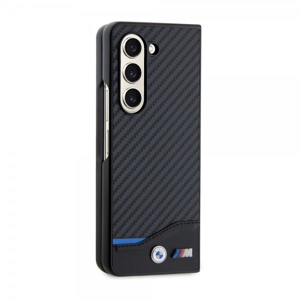 BMW Samsung Galaxy Z Fold 5 -suojakuori, hiilikuitujäljitelmä, metallilogo, musta