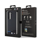BMW Samsung Galaxy Z Fold 5 -suojakuori, hiilikuitujäljitelmä, metallilogo, musta