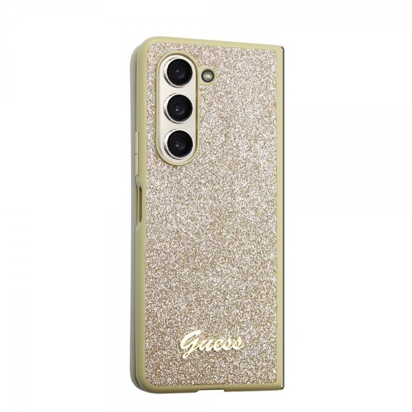 Guess Samsung Galaxy Z Fold 5 Kuoret Glitterhiutaleet Metallilogo Kulta