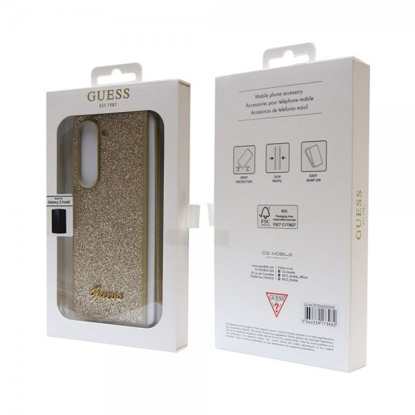 Guess Samsung Galaxy Z Fold 5 Kuoret Glitterhiutaleet Metallilogo Kulta