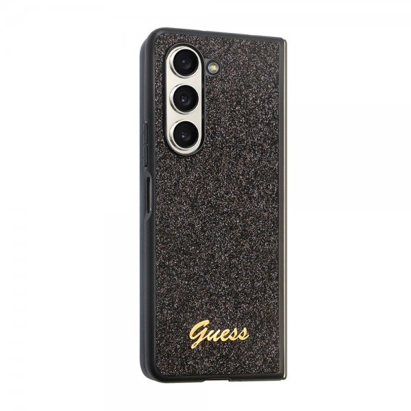 Guess Samsung Galaxy Z Fold 5 Glitter Flakes Metal Logo Suojakuori Musta