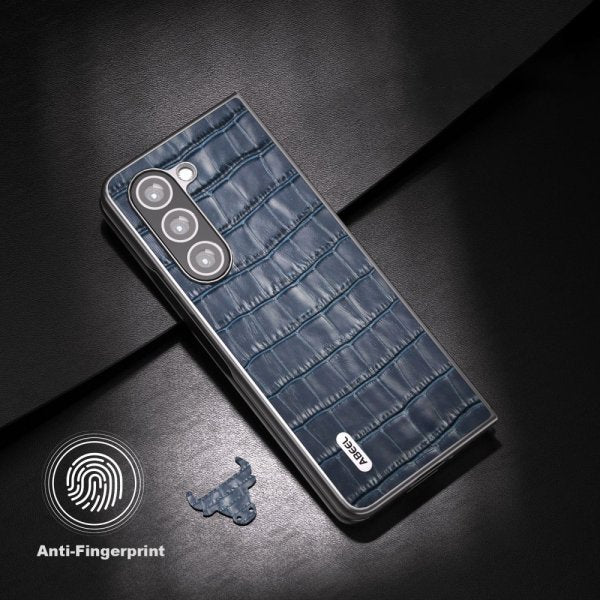 ABEEL Samsung Galaxy Z Fold 5 -kuori, krokotiilikuvioitu, sininen