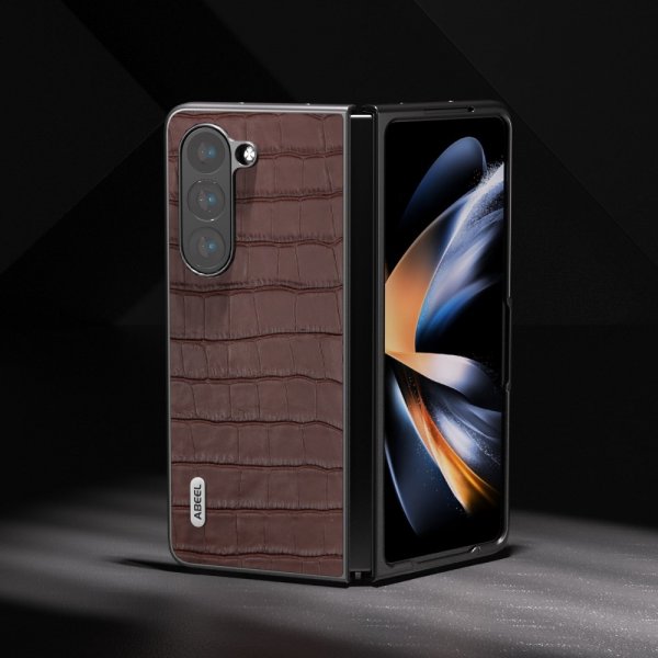 ABEEL Samsung Galaxy Z Fold 5 -suojakotelo krokotiilikuviolla, ruskea
