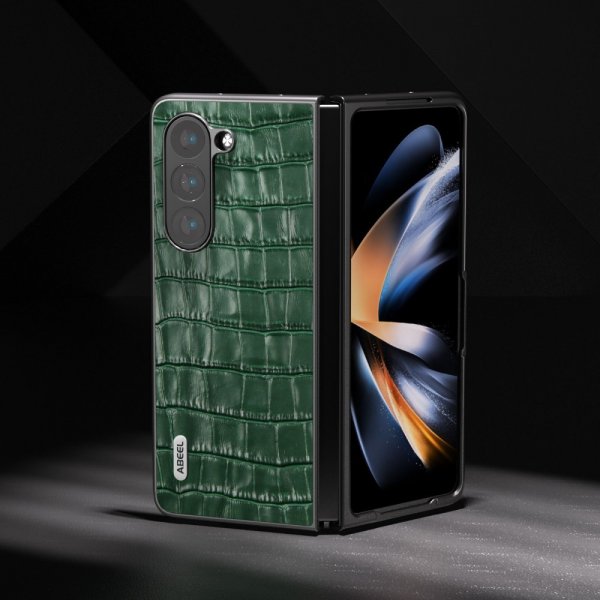 ABEEL Samsung Galaxy Z Fold 5 -kuori, krokotiilikuvioitu, vihreä