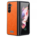 Sulada Samsung Galaxy Z Fold 5 kuori, nahkarakenne, oranssi