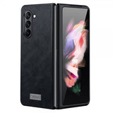 Sulada Samsung Galaxy Z Fold 5 kuori, nahkatekstuuri, musta
