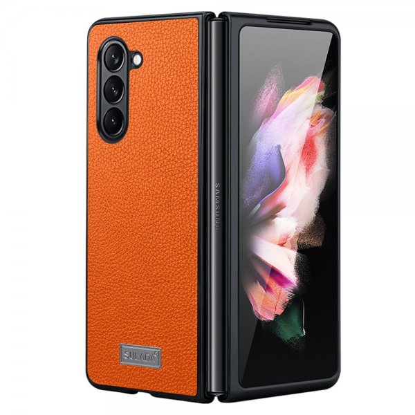 Sulada Samsung Galaxy Z Fold 5 kuori, Litchi Orange