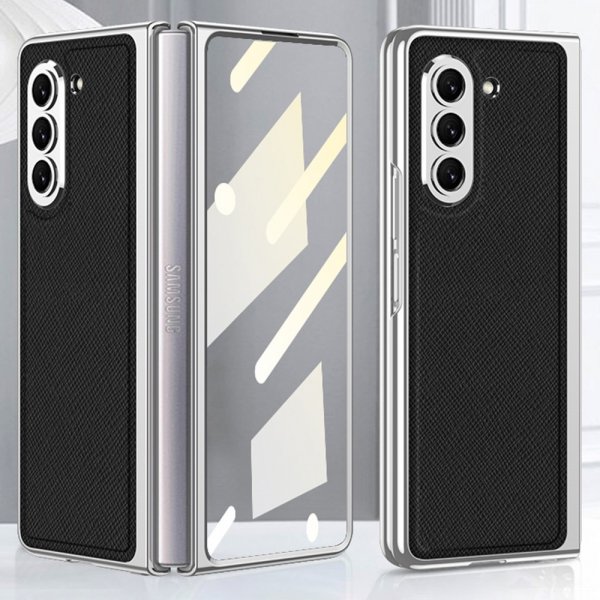 GKK Samsung Galaxy Z Fold 5 kuori, pinnoitettu reuna, ristiinkuvioitu, musta