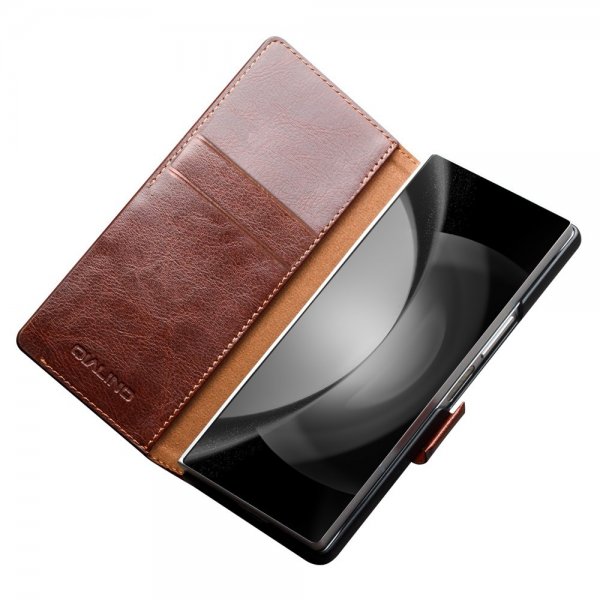 Qialino Samsung Galaxy Z Fold 6 -kotelo, aitoa nahkaa, ruskea