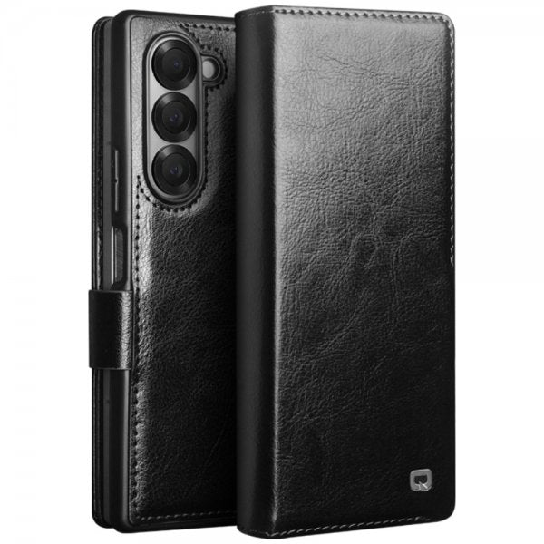 Qialino Samsung Galaxy Z Fold 6 Kotelo, aitoa nahkaa, musta