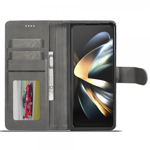 Lc.Imeeke Samsung Galaxy Z Fold 6 -kotelo, jossa korttipaikka, jalustatoiminto, harmaa