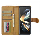 Lc.Imeeke Samsung Galaxy Z Fold 6 -kotelo, jossa korttipaikka ja jalusta, vaaleanruskea
