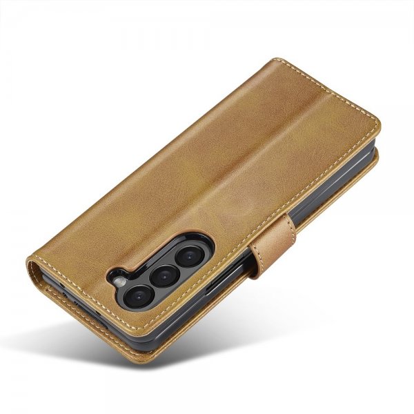 Lc.Imeeke Samsung Galaxy Z Fold 6 -kotelo, jossa korttipaikka ja jalusta, vaaleanruskea