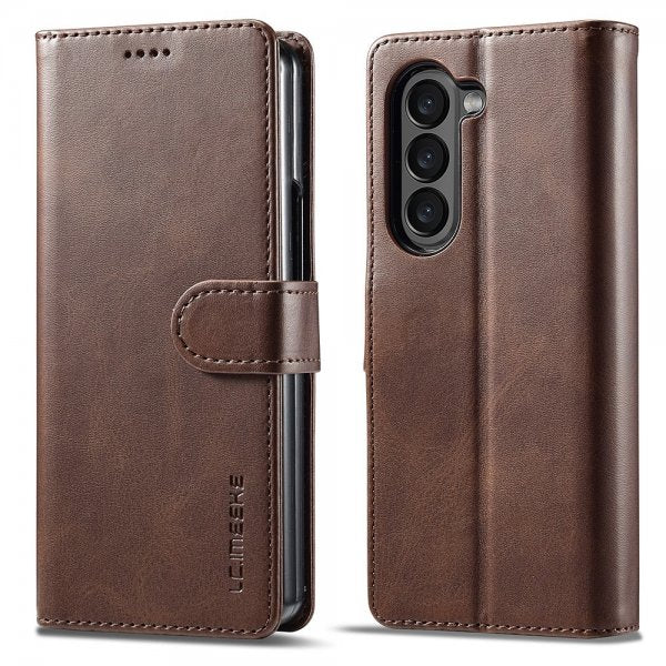 Lc.Imeeke Samsung Galaxy Z Fold 6 -suojakuori korttipidikkeellä ja jalustatoiminnolla, tummanruskea