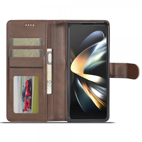 Lc.Imeeke Samsung Galaxy Z Fold 6 -suojakuori korttipidikkeellä ja jalustatoiminnolla, tummanruskea