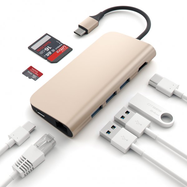Satechi USB-C Multi-Port -adapteri 4K Gigabit Ethernet, kulta