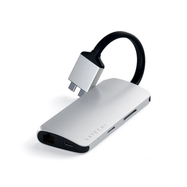 Satechi USB-C Multimedia Adapteri Kaksi 4K HDMI:tä Gigabit Ethernet Hopea