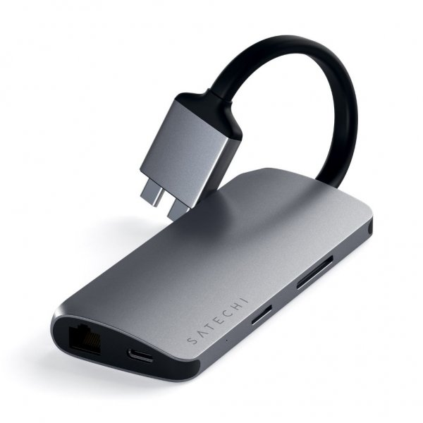 Satechi USB-C Multimedia-adapteri, kaksi 4K HDMI -porttia, Gigabit Ethernet, Space Gray