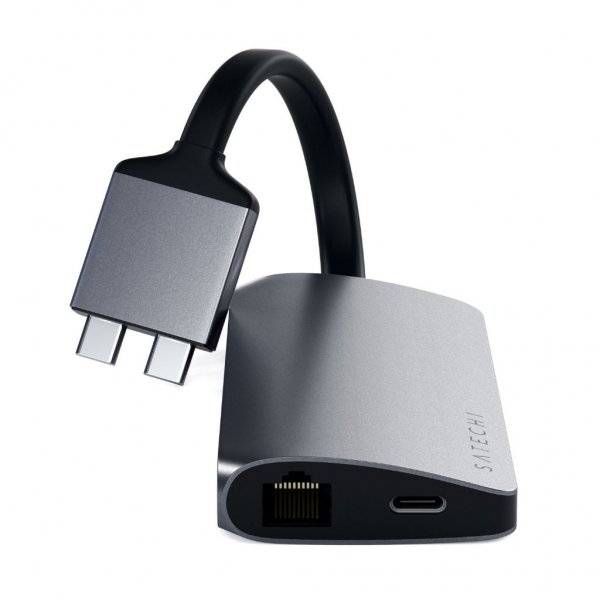 Satechi USB-C Multimedia-adapteri, kaksi 4K HDMI -porttia, Gigabit Ethernet, Space Gray