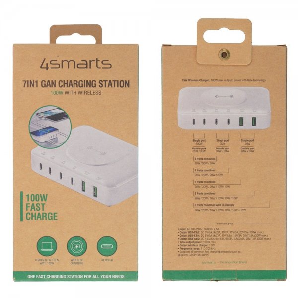 4smarts Pöytälaturi 7in1 GaN 100W langattomalla latauksella valkoinen