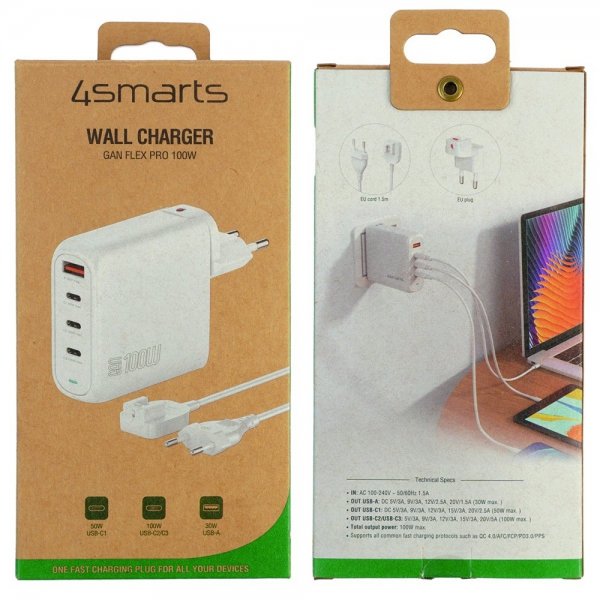 4smarts Pöytälaturi GaN Flex Pro 100W 3 USB-C+1 USB-A