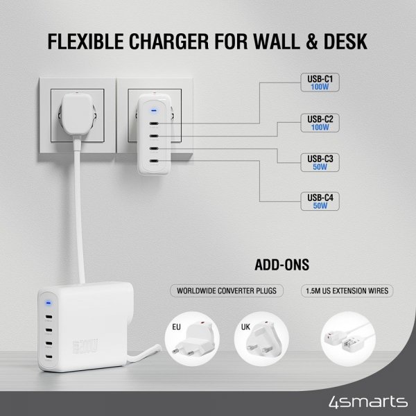 4smarts Työpöydän laturi GaN Flex Pro 200W 4 USB-C