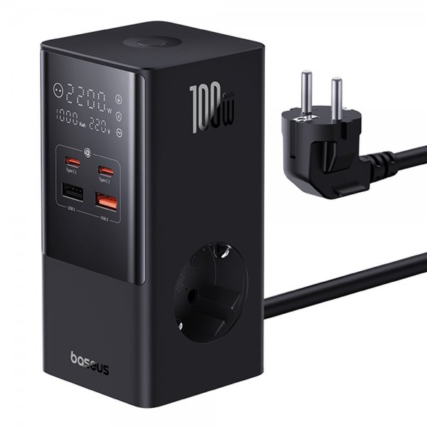 Baseus Pöytälaturi PowerCombo Tower -jatkojohto 100W Musta