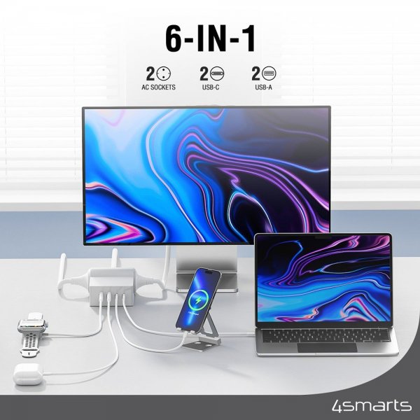 4smarts Pöytälaturi USB-C/A Power Strip Desk GaN 65W