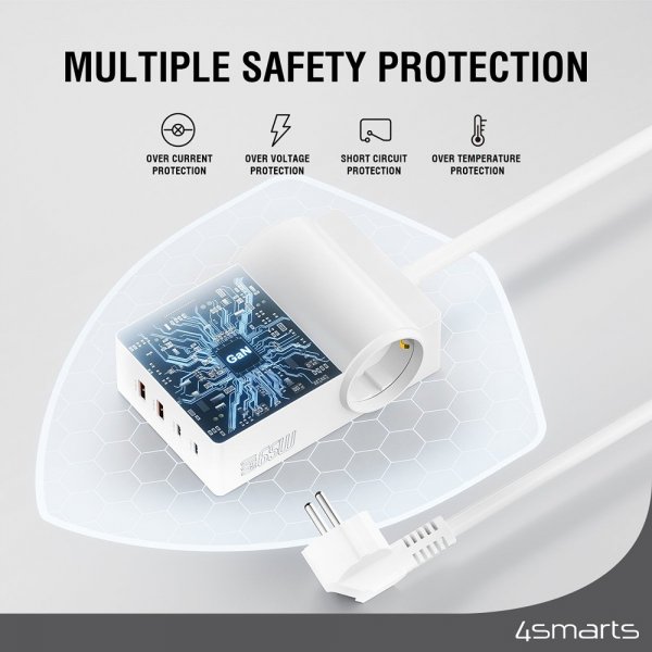 4smarts Pöytälaturi USB-C/A Power Strip Desk GaN 65W