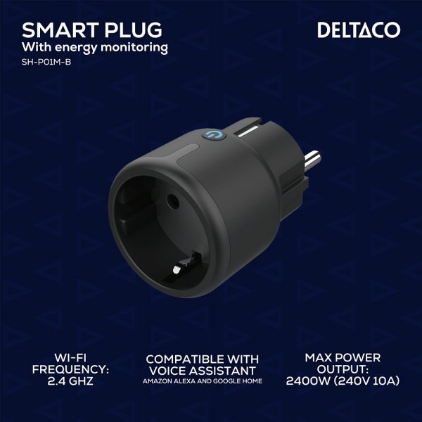 Deltaco Smart Home Älykäs kauko-ohjattava pistorasia, WiFi, musta