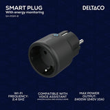 Deltaco Smart Home Älykäs kauko-ohjattava pistorasia, WiFi, musta