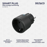Deltaco Smart Home Älykäs kauko-ohjattava pistorasia, WiFi, musta