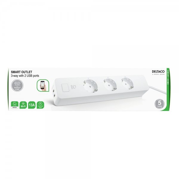 Deltaco Smart Home Älykäs jatkojohto WiFi 3xCEE 7/3 & 2xUSB-A 1.5m