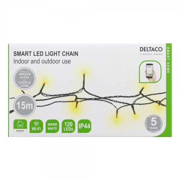 Deltaco Smart Home LED-valoketju 15 m IP44 lämmin valkoinen