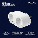 Deltaco Smart Home Älypistorasia kahdella pistokkeella ja energiankulutuksen seurannalla