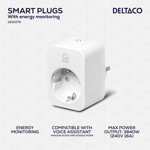 Deltaco Smart Home Älypistorasia WiFi 2,4 GHz, 2 kpl