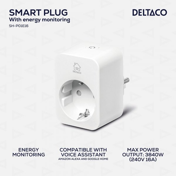 Deltaco Smart Home Älykäs pistorasia energiankulutuksen seurannalla