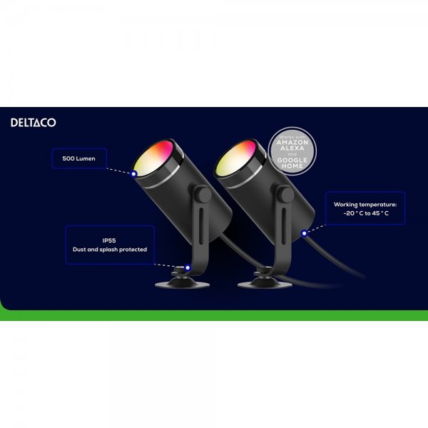 Deltaco Smart Home Älykäs puutarhavalaistus RGB 2 kpl