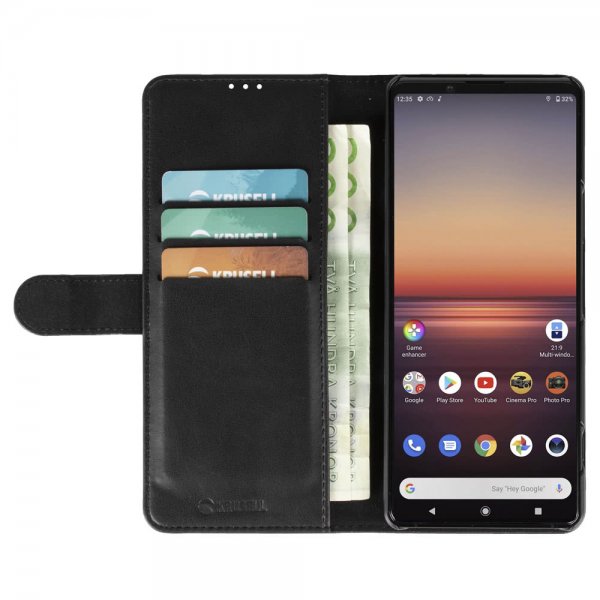 Krusell Sony Xperia 1 II -puhelinlompakkokotelo, musta