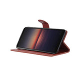 Sony Xperia 1 III suojakotelo jalustalla, ruskea