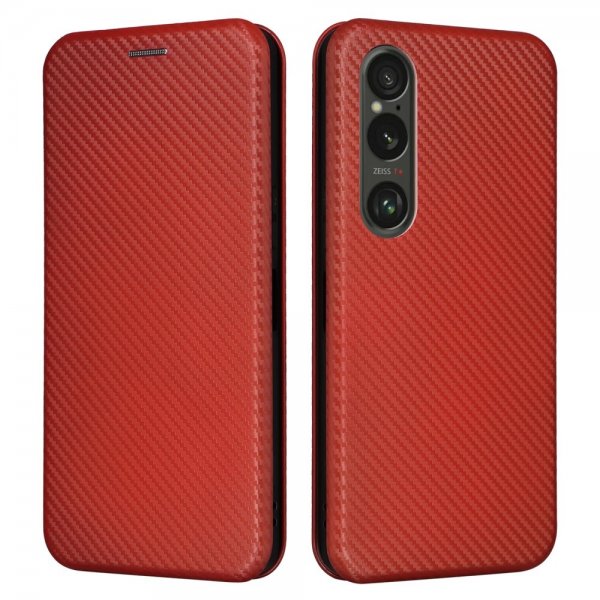 Sony Xperia 1 VI Kotelo Hiilikuitukuviointi Ruskea