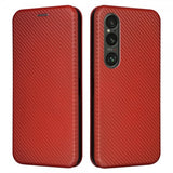 Sony Xperia 1 VI Kotelo Hiilikuitukuviointi Ruskea