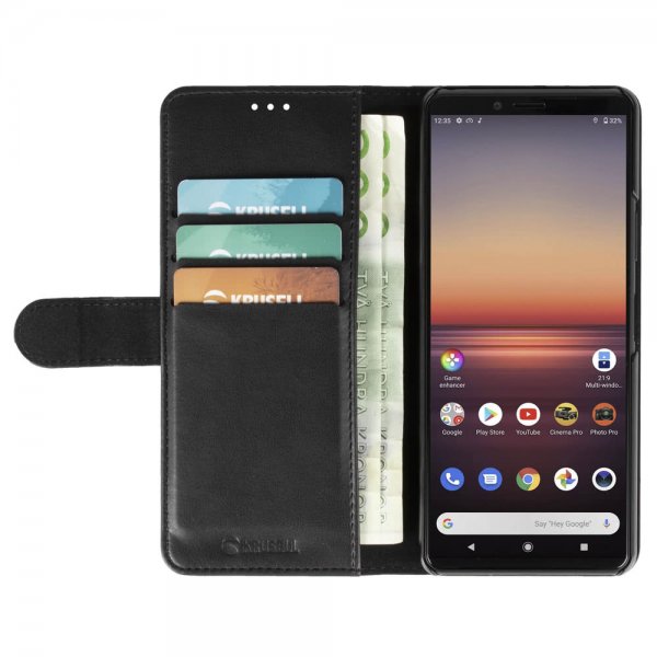Krusell Sony Xperia 10 II -suojakotelo, lompakkomalli, musta