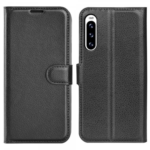 Sony Xperia 10 V Lompakkokotelo Litsi Musta