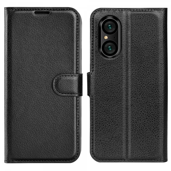 Sony Xperia 5 V Kotelo Litsi Musta