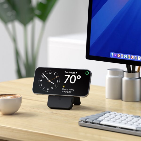 Satechi OntheGo Qi2 10K MagSafe-varavirtalähde jalustalla, musta