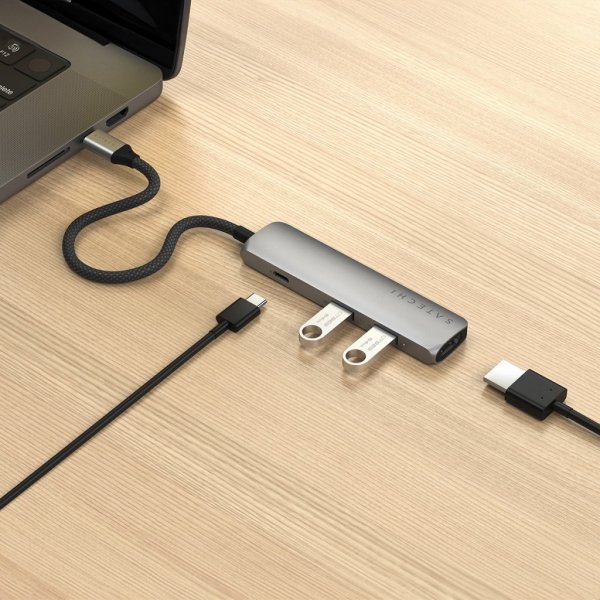 Satechi 4-in-1 USB-C Slim Multiport -adapteri 4K Space Gray