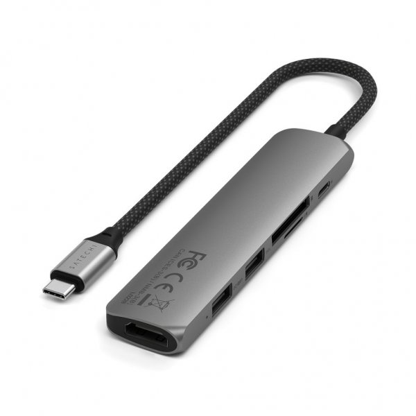 Satechi 6-in-1 USB-C Slim Multiport -adapteri avaruudenharmaa